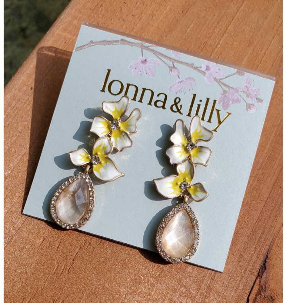 NEW! LONNA & LILLY Boho Fantasy Gold-Tone Crystal & Stone Flower Drop Earrings